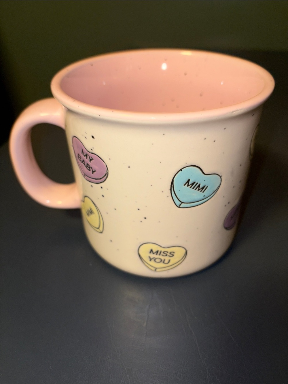 Meritage Valentines Pink Interior Conversation Heart Ceramic Mug